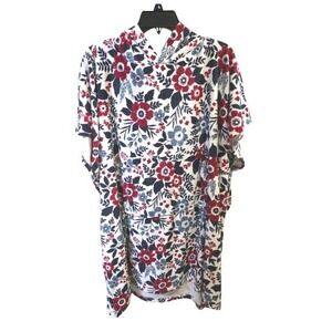 NWT Throwzy Marlo OS Flowers Cozy Cover Up Hoodie Dress Poncho Red Blue 126871